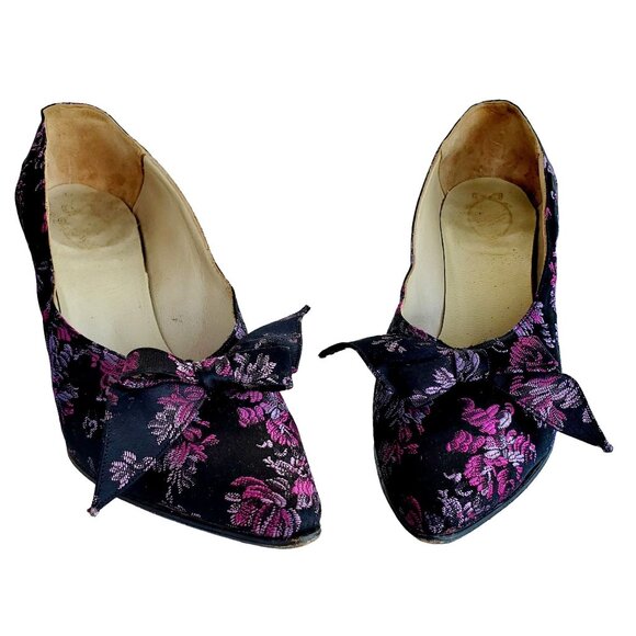 Authentic Pin Up Heels 6N, 1950s Spanish Handmade Silk Brocade Pumps, 6 - 6.5 N - Picture 11 of 11